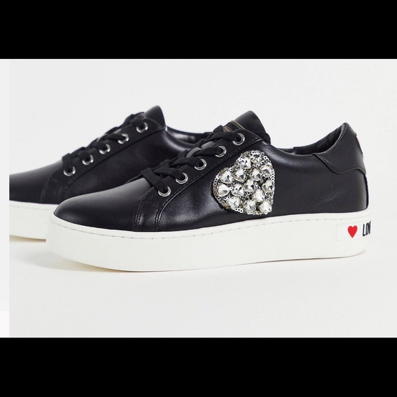 Love Moschino Embellished Heart Sneakers (Black, US8/EU38) - Picture 1 of 5